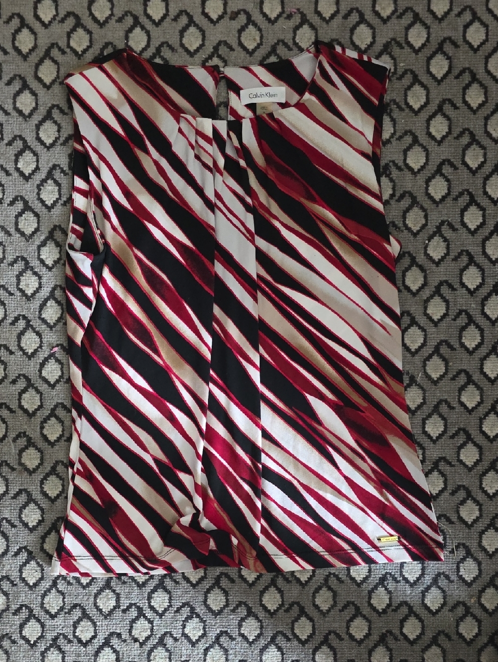 Calvin Klein Red Black and White Sleeveless Pleated Camisole